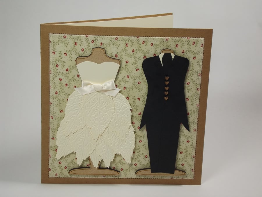 Bride And Groom Fabric Wedding Greetings Card