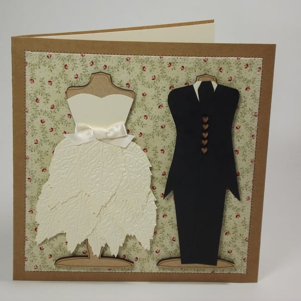Bride And Groom Fabric Wedding Greetings Card