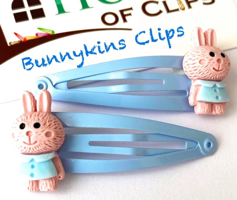 Bunnykins Hair Clips x2 - Bunny Hair Clips - Easter Hair Clips - Easter Gift Gir
