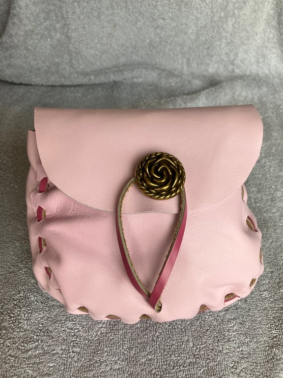 Light Pink coloured Leather Medieval - Style Pouch - FREE SHIPPING
