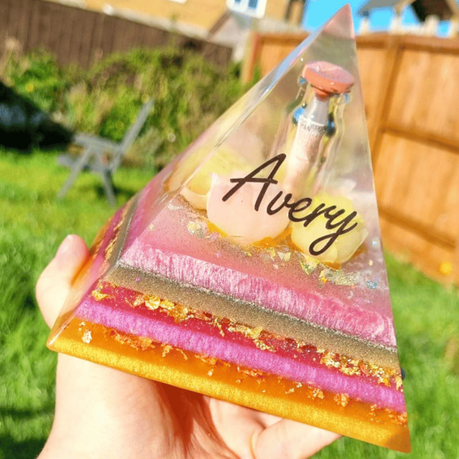 Custom Memorial Pyramid, Personalised Eco resin cremains art, bereavement gifts