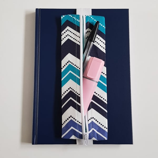 Handmade A5 Planner Zipper Pouch - Blue Chevron Pen Holder