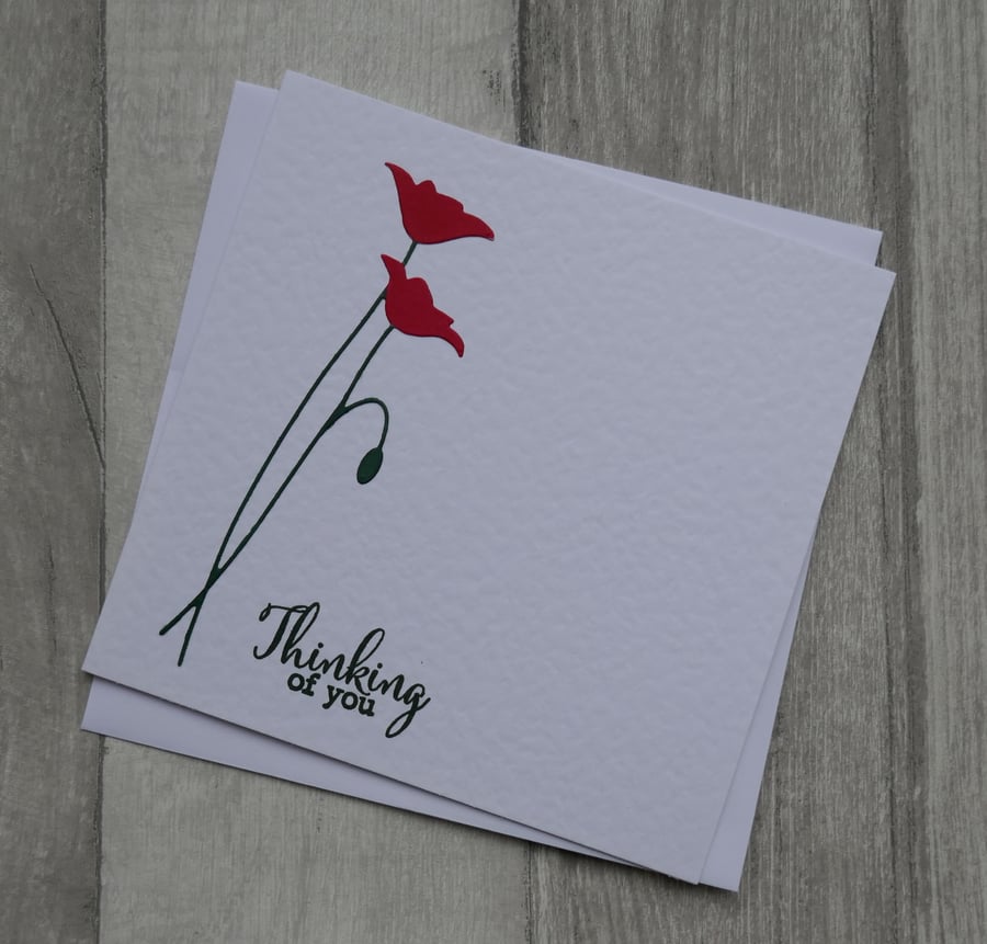 Red Poppies - Thinking of You - Sympathy or Remembrance Card