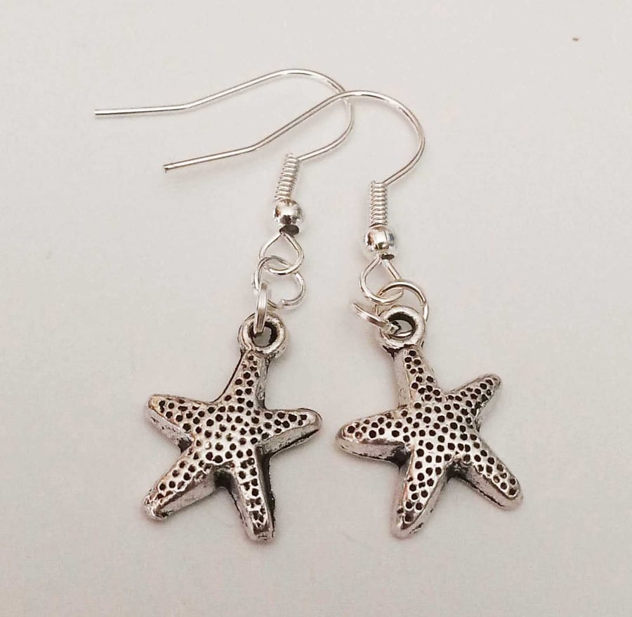 Small Starfish SIlver Plate Earrings