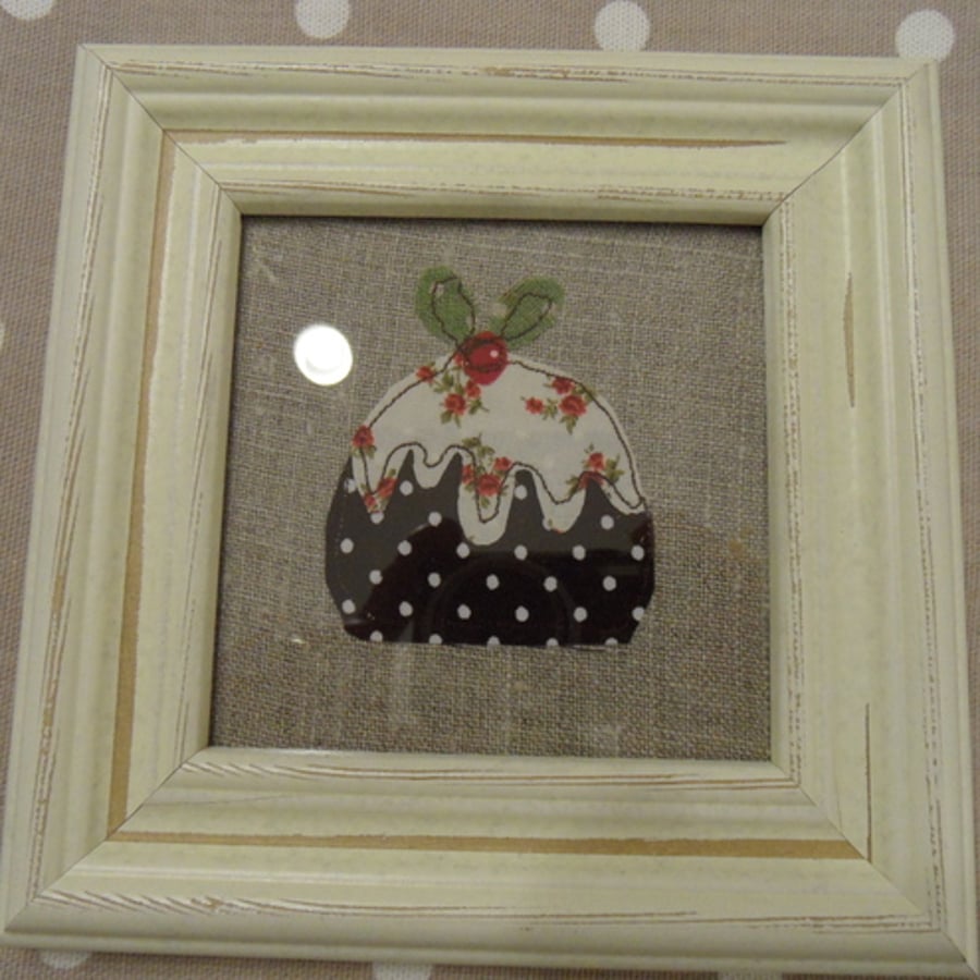 SALE Stitched christmas pudding shabby chic picture 