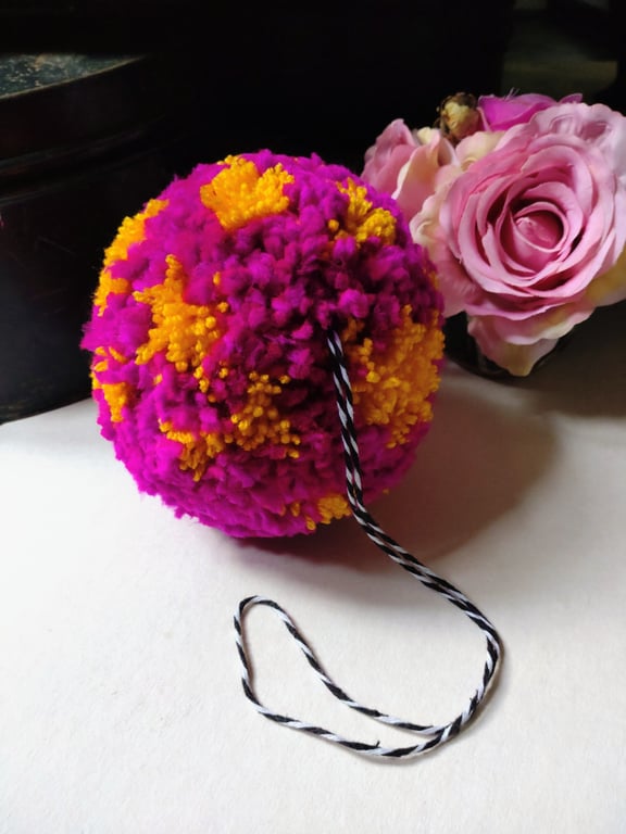 Hanging Pompom Decoration, Large Fluffy Pompom Bauble, Fibre Art.