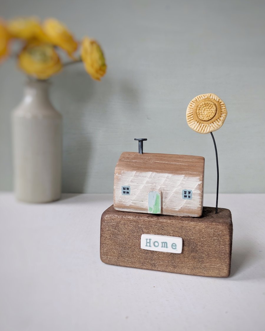 Little Wooden Cottage with Clay Sunshine 'Home'