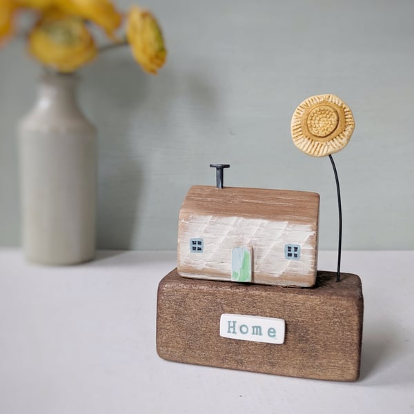 Little Wooden Cottage with Clay Sunshine 'Home'