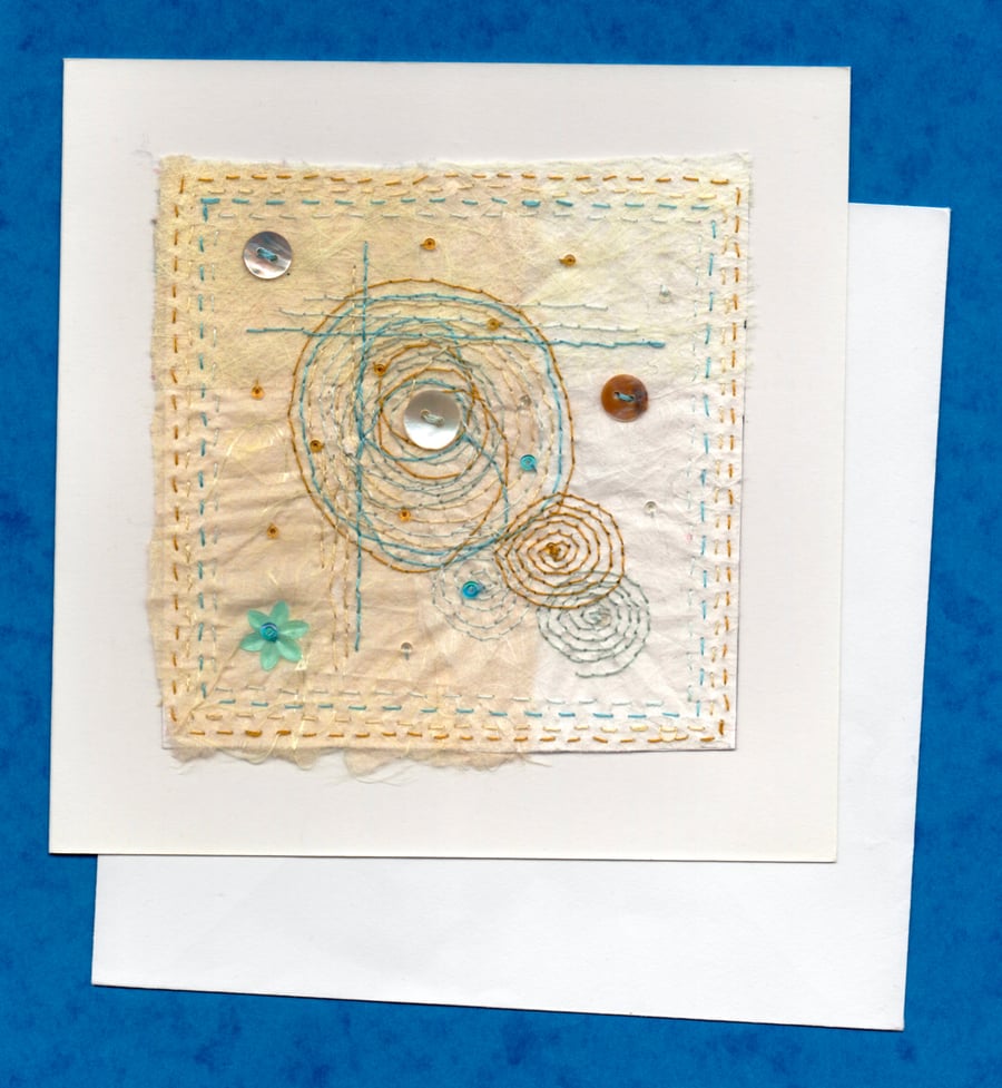 "Swirls, Whirls & Mother-of-Pearl": Handstitched Japanese Tissue Greetings Card