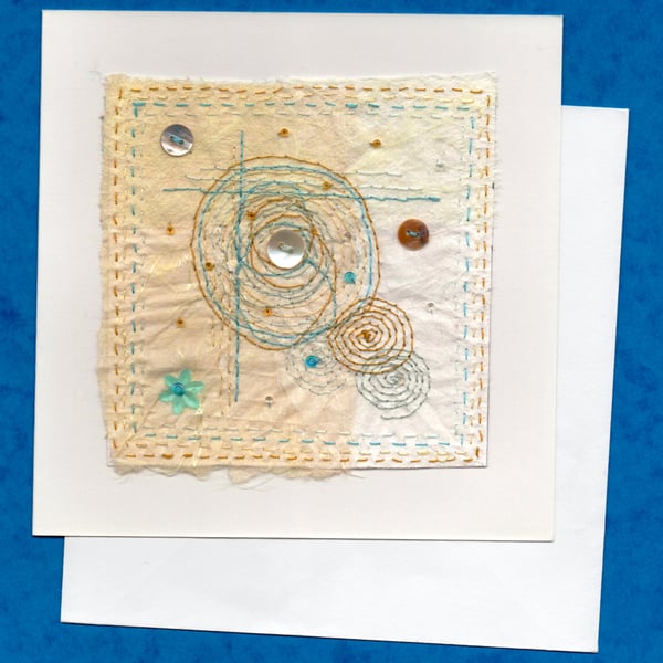 "Swirls, Whirls & Mother-of-Pearl": Handstitched Japanese Tissue Greetings Card