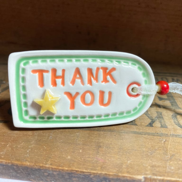 Small Ceramic Thank You gift tag decoration with star