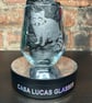 Hand Etched Glass, Cute Racoon Sitting