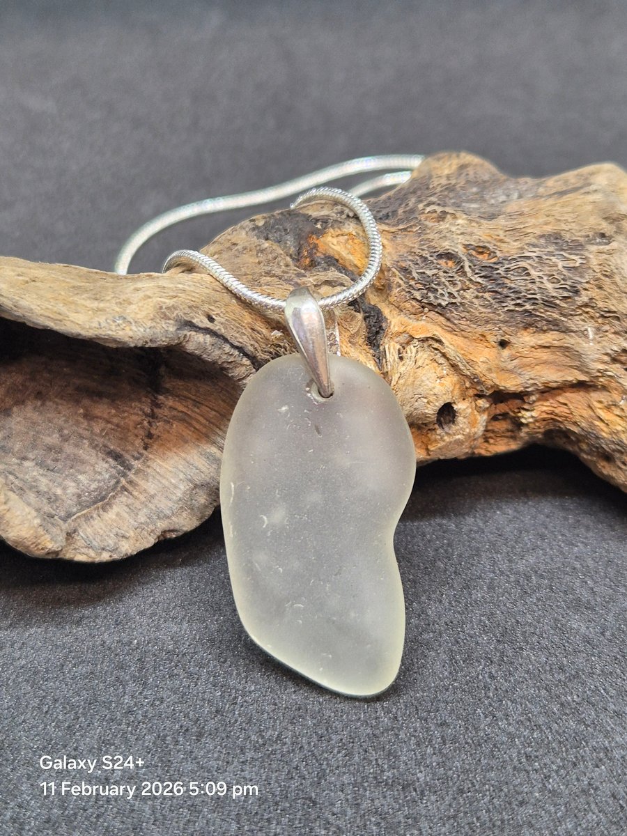Smooth sea glass pendant necklace, drilled