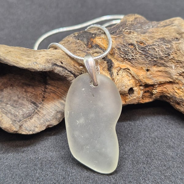 Smooth sea glass pendant necklace, drilled
