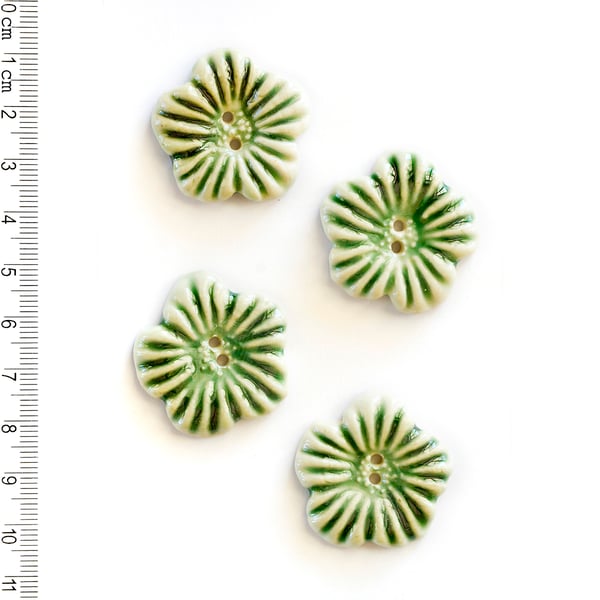 Green Flower Buttons, Coat Buttons, Handmade, Fashion Buttons, Knitting Gift