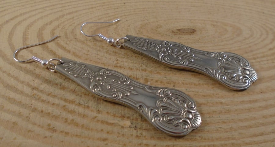 Upcycled Silver Plated Kings Sugar Tong Handle Earrings SPE062101