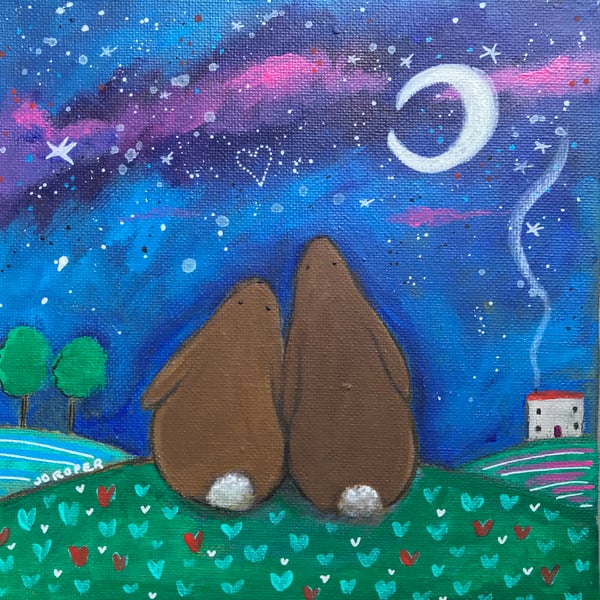 A Original Painting chocolate bunnies Jo Roper