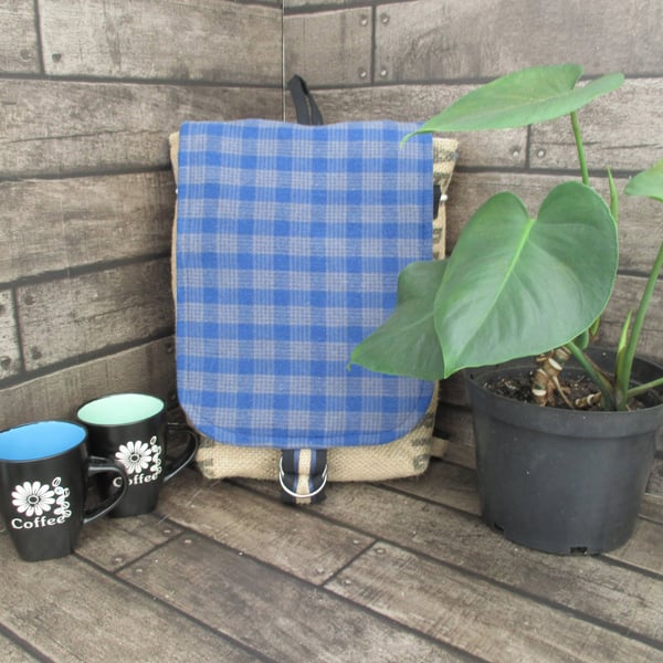 Eco Rucksack -  Handmade from Sustainable Materials - Blue Check