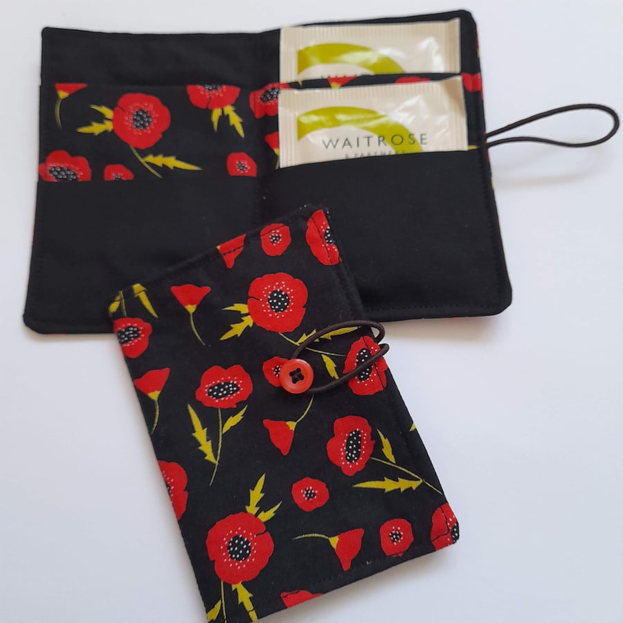 Poppy Tea wallet, Travel tea wallet, Teabag holder, 