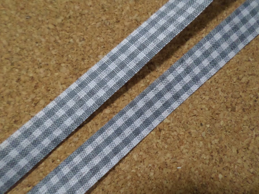 3m Gingham Check Ribbon - 10mm - Grey 