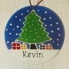 Christmas Memories Decoration, glass tree ornament, hand painted decoration