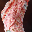 Handmade Crochet Shawl – Peach Coral Lace Wrap, Lightweight Cotton 