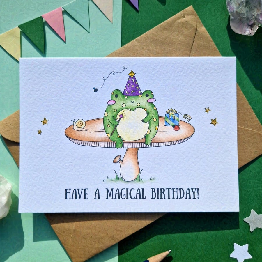Frog birthday card, Friend birthday card, Magical birthday card, Birthday frog