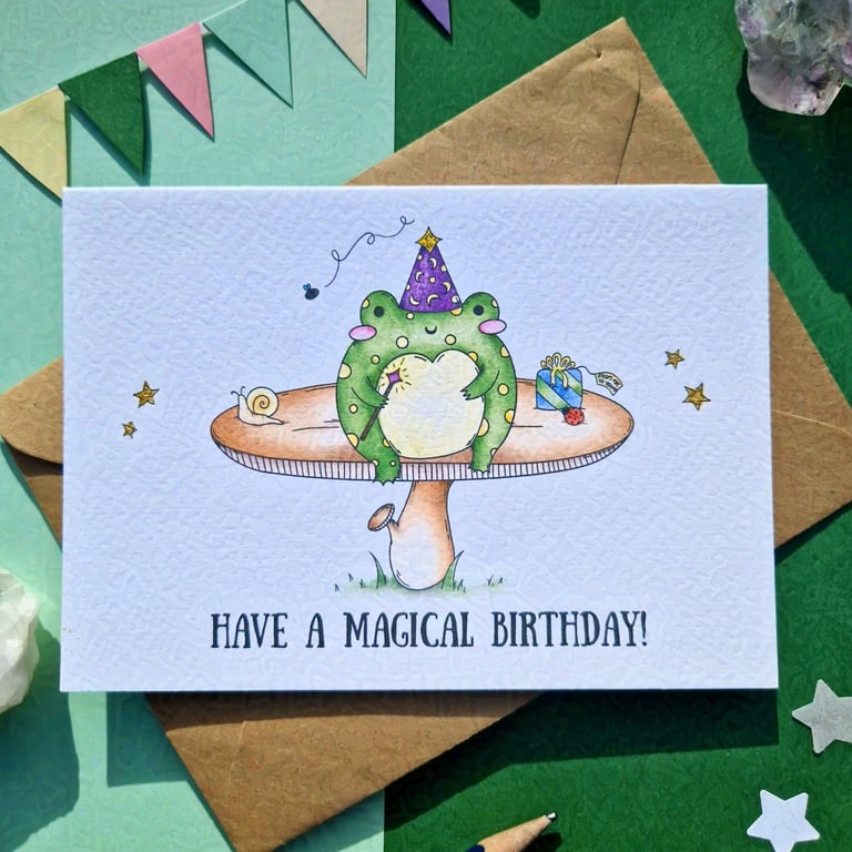 Frog birthday card, Friend birthday card, Magical birthday card, Birthday frog