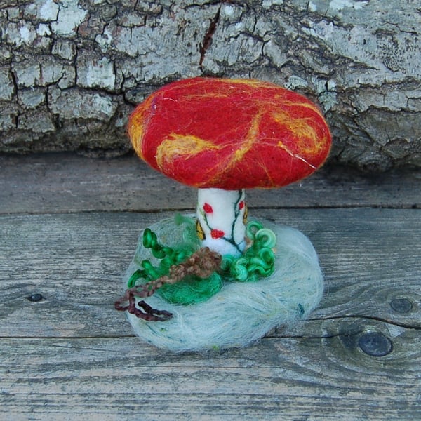 Needle felt fairy house,  mushroom, gnome home, fantasy cottage, 