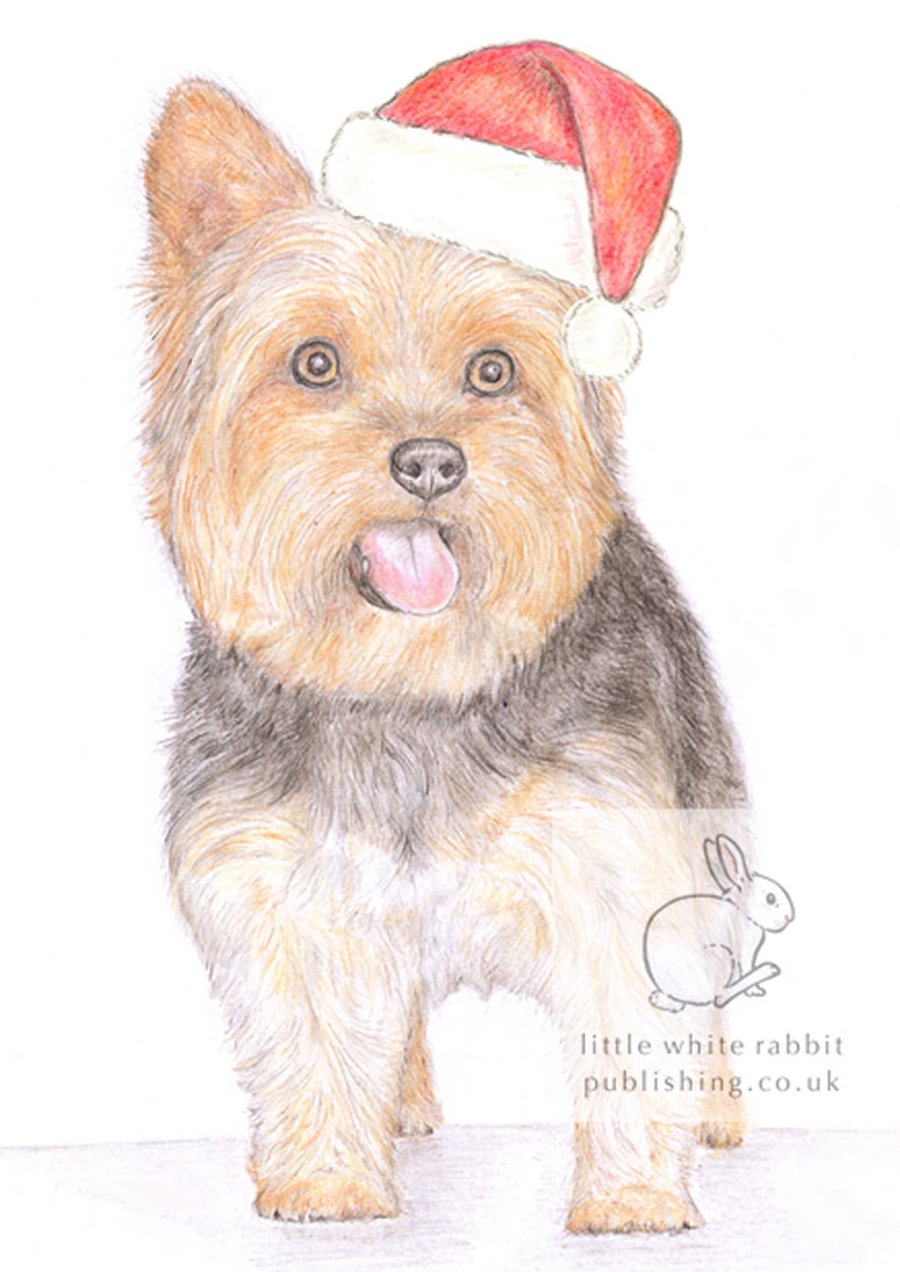 Dennis the Yorkie - Christmas Hat Card