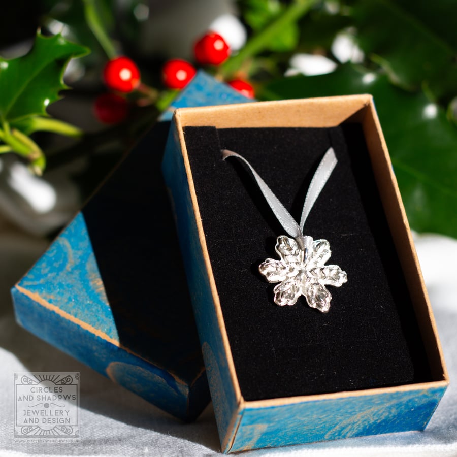 Hallmarked Fine Silver Snowflake Christmas Tree Decoration