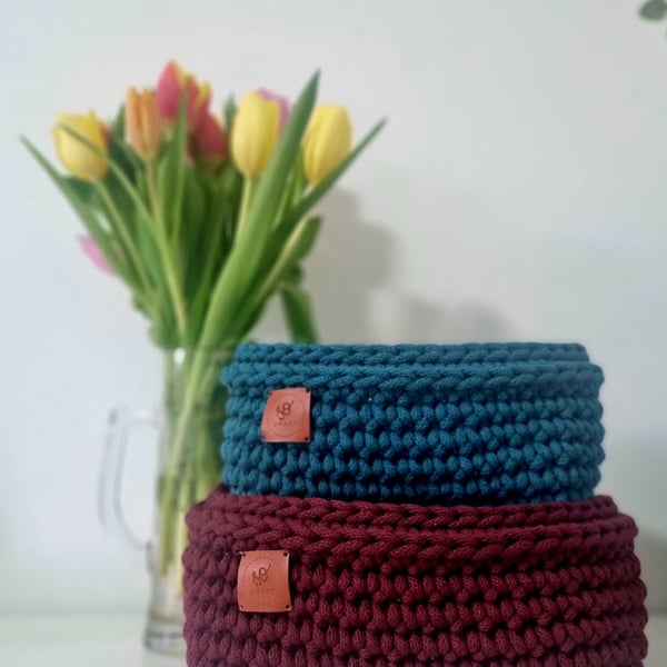 Handmade Cotton Cord Crochet Basket: Rectangular Storage Organizer