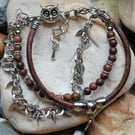 multistrands bracelet with sandal wood leather and stainless steel 