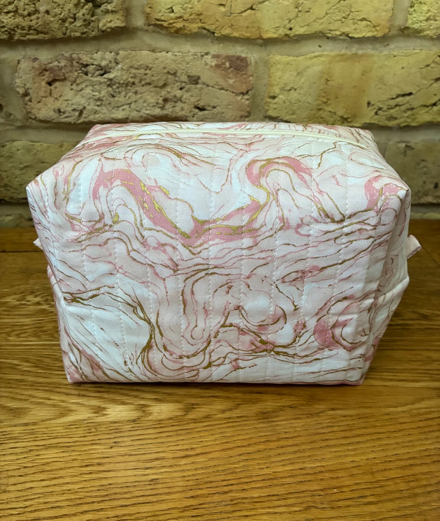 Pink And Gold Quilted Box Shape Washbag