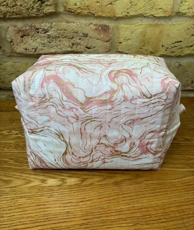 Pink And Gold Quilted Box Shape Washbag