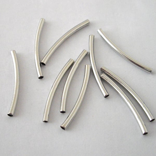 10 x Silver plated Smooth Spacer Tube Beads 25mm 