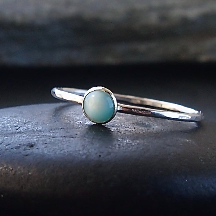 Sterling Silver Skinny Ring with Larimar
