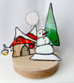 Stained Glass Art Christmas Snow Scene Suncatcher Tealight Holder  Home Decor - Image 7