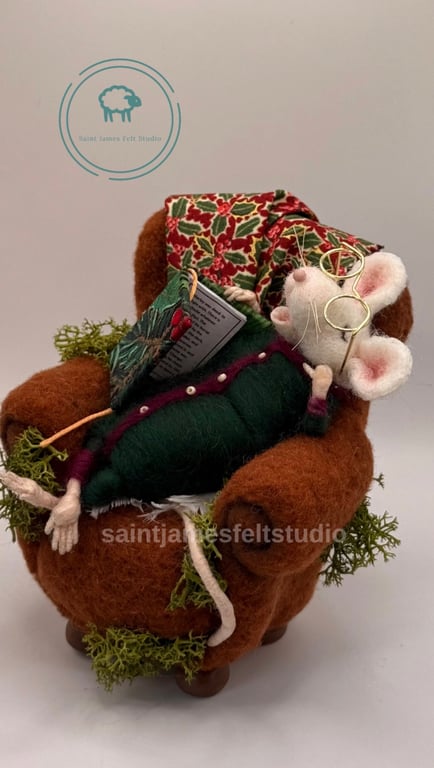 Needle felted mouse in armchair