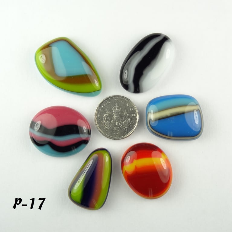 Fused glass cabochons flat backed perfect for jewellery making (P-17)