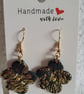 Black and Gold Flower Polymer Clay Earrings (Hook). 316 Surgical Stainless Steel