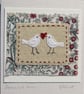 Two Little Doves hand-stitched miniature textile on card, anniversary, wedding.. - Image 1