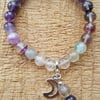 Handmade stretch ombre Amethyst and Fluorite beaded charm bracelet