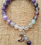Handmade stretch ombre Amethyst and Fluorite beaded charm bracelet