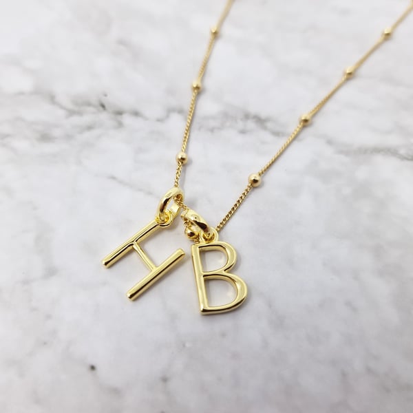Personalised Double Initial Necklace Gold Letter Necklace Personalised Gift Wedd