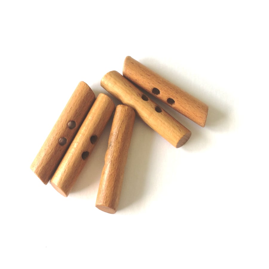 large wooden toggle buttons , 55mm long toggles set of 5