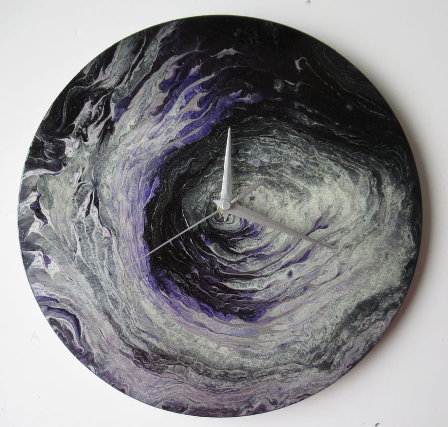 "Silver Mystery" Unique Hand-painted Handcrafted Clock Abstract Wall Art 