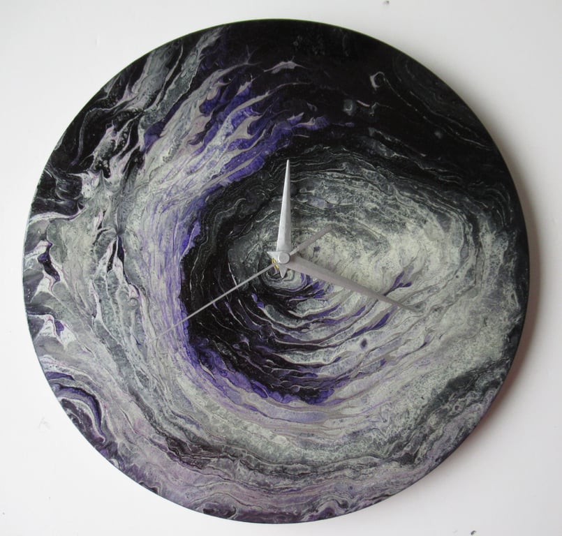 "Silver Mystery" Unique Hand-painted Handcrafted Clock Abstract Wall Art 