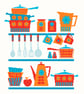 186B - Retro Kitchen Coffee Pot, Cups, Pots & Pans - Warm - Cross Stitch Pattern - Image 1