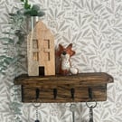 Handmade Rustic Wall Hung Key Holder with Shelf